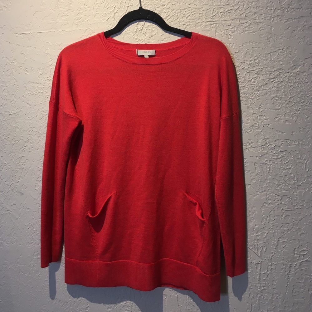 Merino Wool Hobbs London Pullover Red Sweater Pockets